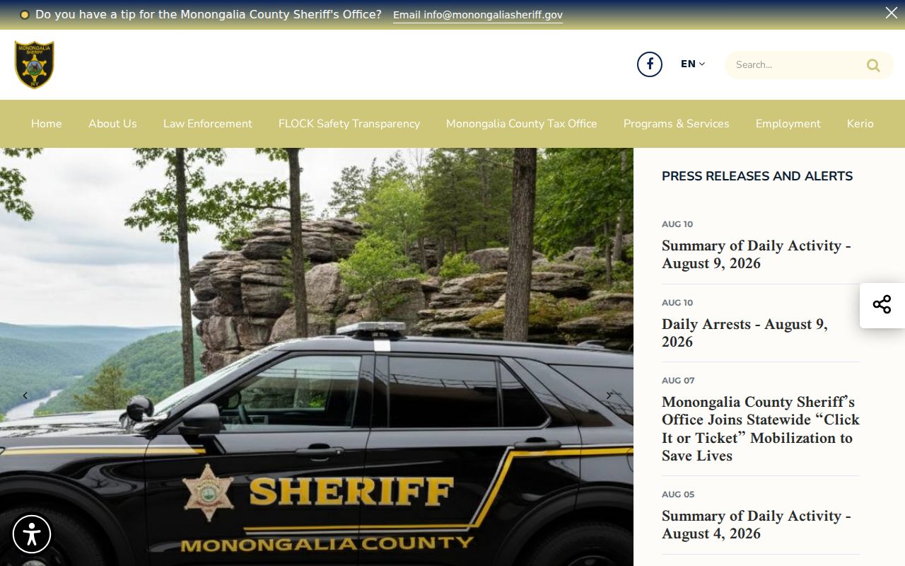 Monongalia County arrest records at the sheriff website