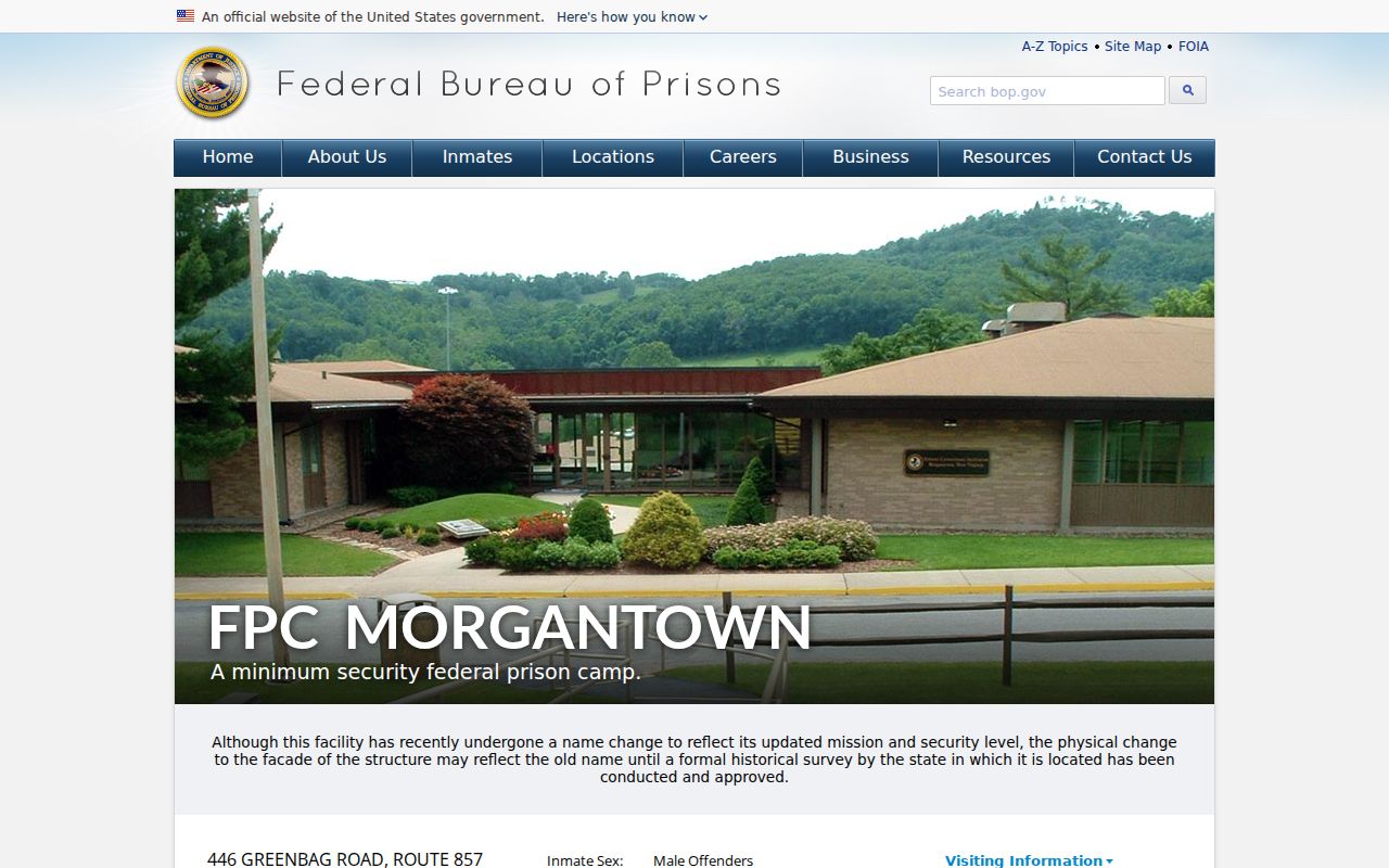 Federal correctional facility in Monongalia County criminal record research