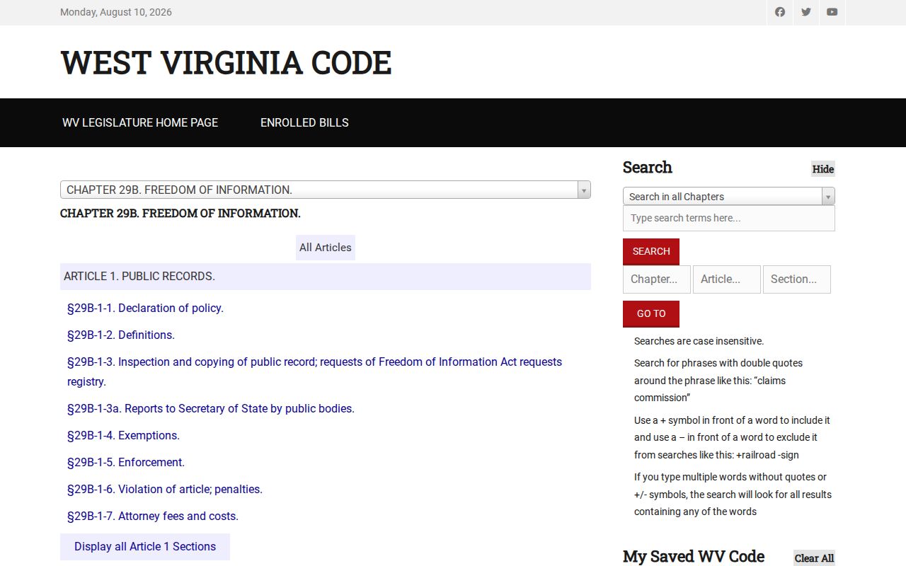 West Virginia public access law for Monongalia County criminal records