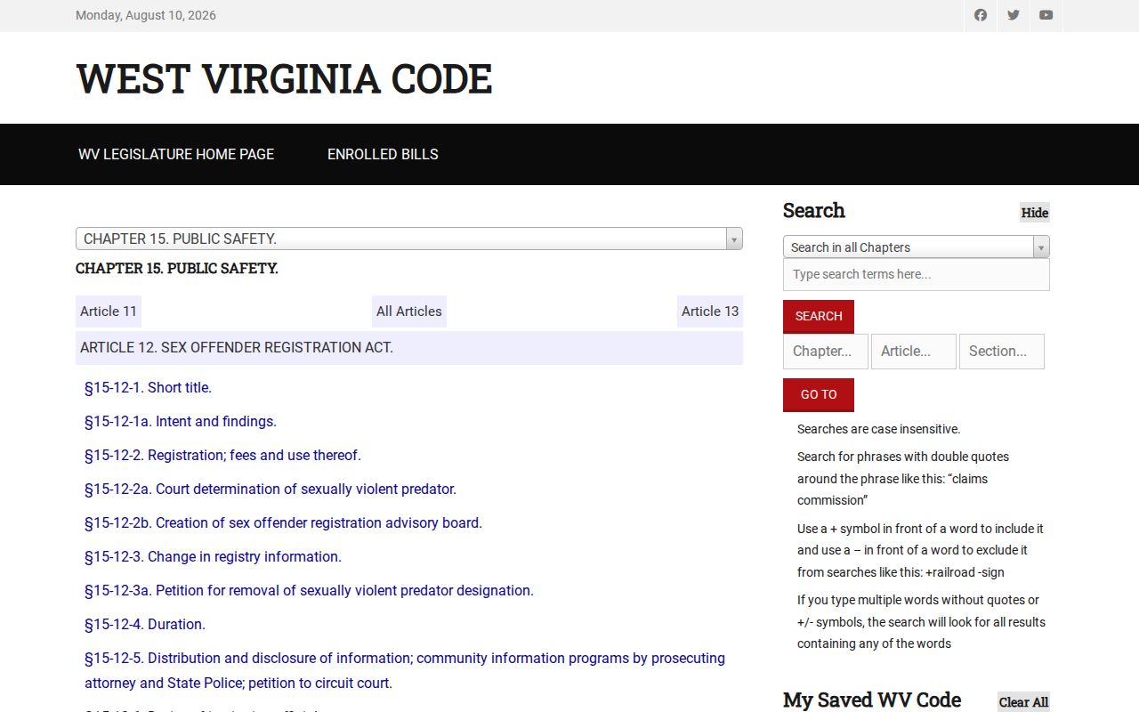 Monongalia County sex offender search registration duration statute